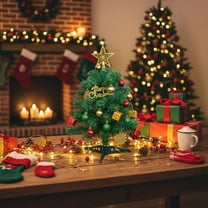 ddioayh Pink Green Plastic Christmas Tree with Lights and Ornaments 40cm Tabletop Holiday Decor DIY Desktop Tree for Home Indoor Party Decoration