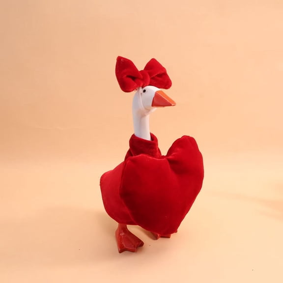 ddioayh Porch Turkey Decoration 23-Inch White Geese Outfit Set with Red Velvet Cloth Holiday Dress-Up for Outdoor Display