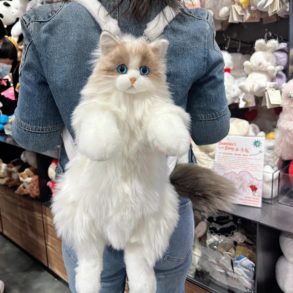 ddioayh Realistic Stuffed Cats Shaped Backpack - Handcrafted Lifelike Ragdoll Bag with Ample Storage Space for Fashion Enthusiasts