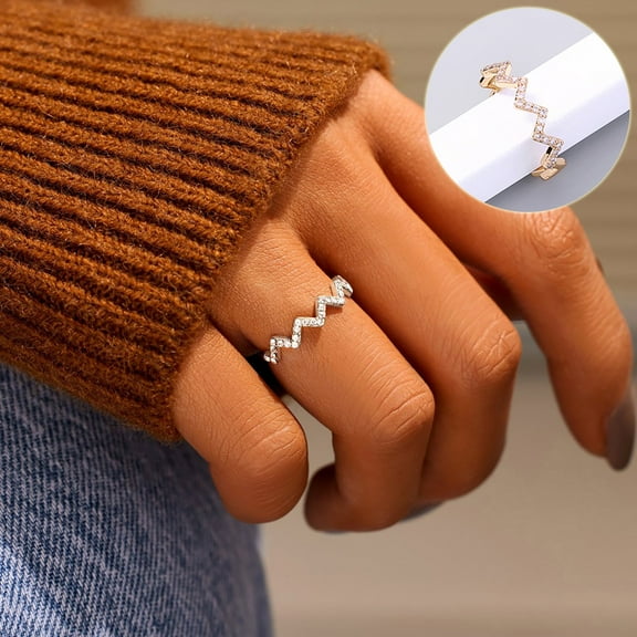 ddioayh Ring Adjustable Zircon Gold Wave Pattern Open Design Women's Elegant Fashion Finger Jewelry Versatile Daily Accessory