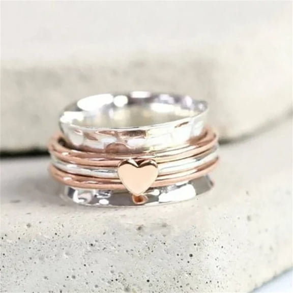 ddioayh Ring Rotating Heart Retro Two-Tone Spinner Design Women's Unique Fashion Trendy Statement Finger Jewelry