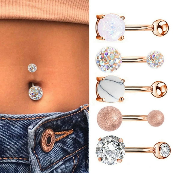 ddioayh Rose Gold Belly Button Rings Stainless Steel 5-Piece Set Short Opal Turquoise Body Jewelry for Women Elegant Navel Piercing Kit Gentle on Skin Belly Ring Collection
