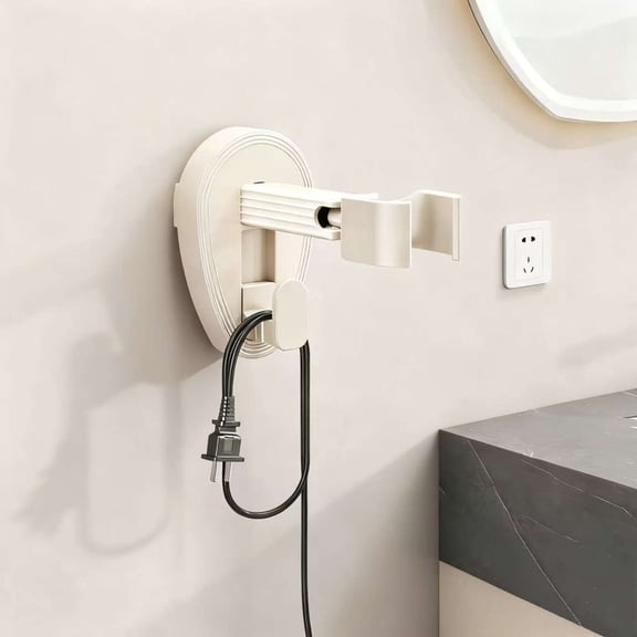 ddioayh Rotating Hair Dryer Stand with 360° Rotation, Suction Cup Wall Mount & Extra Hook, ABS Material, Hands-Free Drying Organizer for Bathroom Storage (Beige/Gray)