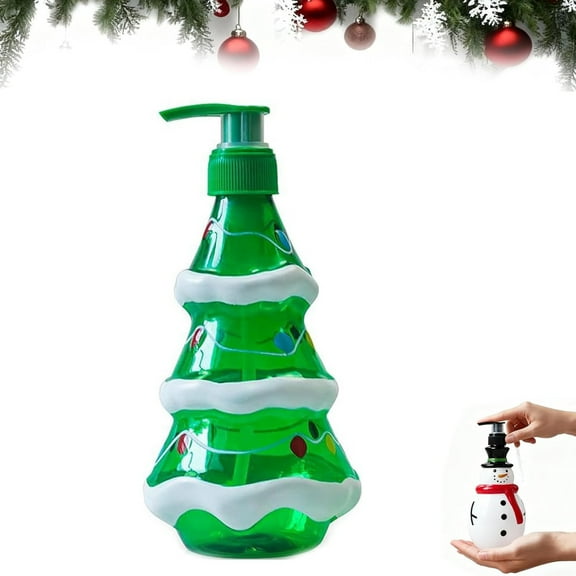 ddioayh Soap Dispenser Christmas Theme Refillable 10.1 oz Set with Snowman Santa Christmas Tree Designs for Bathroom Kitchen Holiday Decor