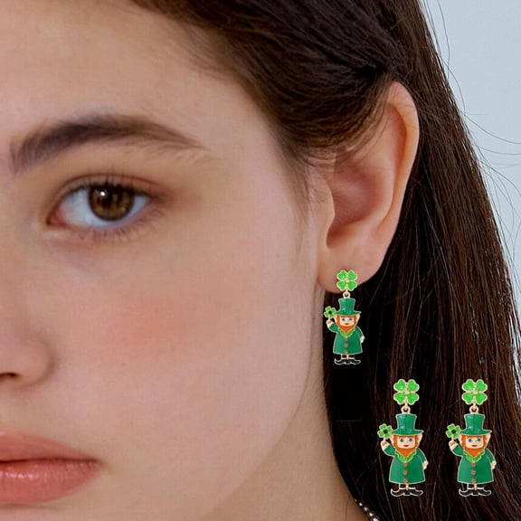 ddioayh St. Patrick's Day Hat Earrings for Women Irish Festival Dangling Alloy Acrylic Green Four Leaf Clover Ear Accessories