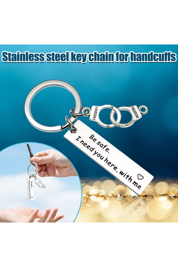 Stainless Steel Handcuff Keychain for Dad Daughter Gift with Inspirational Message