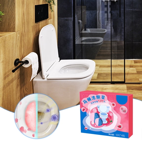 ddioayh Toilet Bowl Cleaning Block with Rose Aroma - Strong Stain Removal, 4 Capsules, 120 Days Long-Lasting, Auto-Dissolve Formula, No Scrubbing Needed