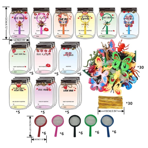 ddioayh Valentine's Day Cards Personalized Classroom Exchange Gift Cards for Kids 30 Pieces with Transparent Bags Stickers and Adhesive Strips