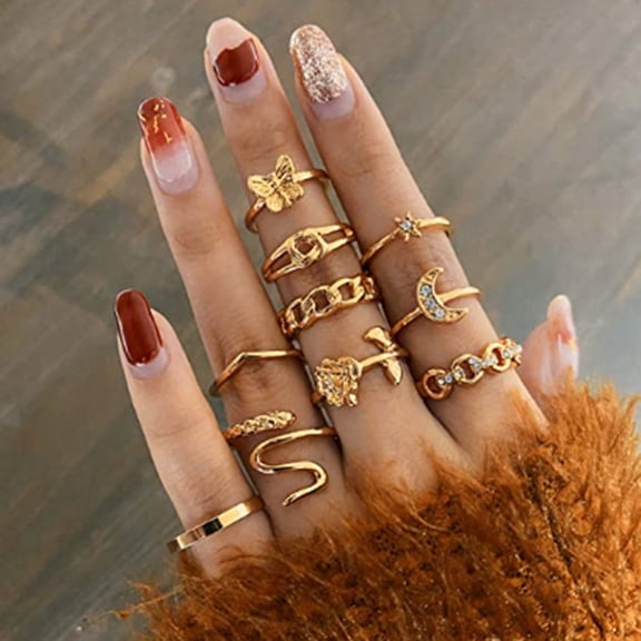 ddioayh Vintage Moon Butterfly Heart Snake Shape Rings Set