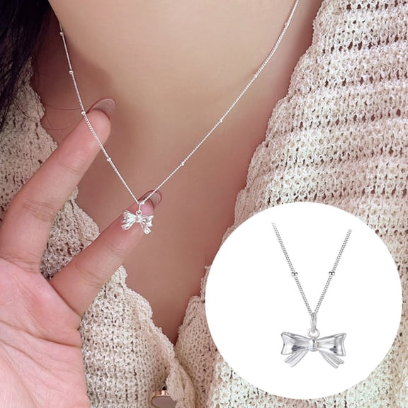 ddioayh White Bow Necklace Elegant Alloy Jewelry for Everyday Wear & Special Occasions, Silver Necklace for Women and Men with 6cm Length