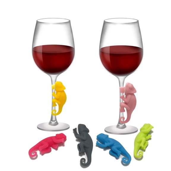 ddioayh Wine Glass Markers Reusable Silicone Drink Identifiers with 6 Colorful Tags for Party, Wedding, Events - Food Grade Safe Accessories