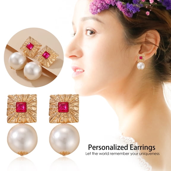 ddioayh Women's Exaggerated Square Pearl Drop Earrings