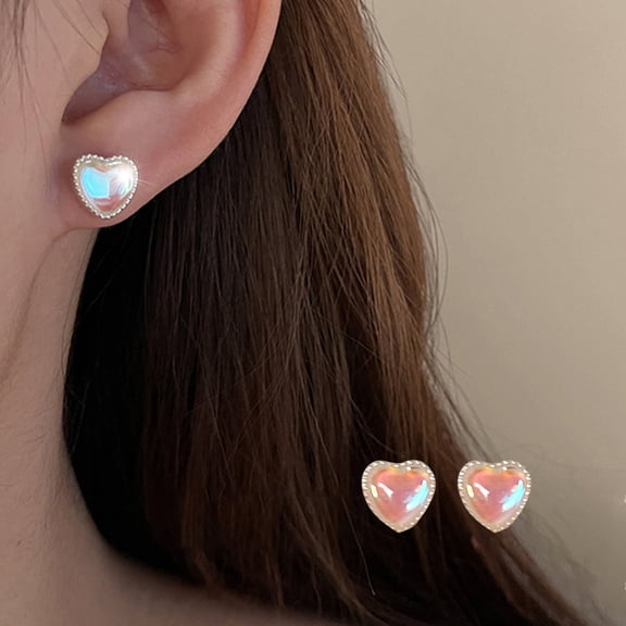 ddioayh Women's Pink Heart Earrings Electroplated Copper Daily Wear Sports Compatible