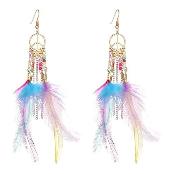 ddioayh Bohemian Feather Dangle Earrings for Women with Shell Beads Long Tassel Design Drop Earrings,All-match Exquisite Personality Jewelry