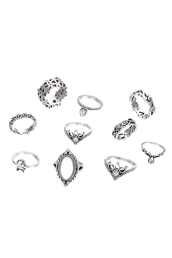 Ldies Bohemian Vintage Crystal Rings,Knuckle Ring Set for Women,Vintage Stackable Finger Rings Set