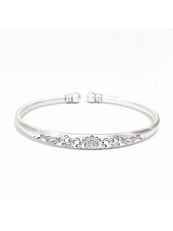 ddioayh Silver Lotus Flower Cuff Bracelet for Men Women,Adjustable Opening Bangle Bracelet,Lucky Gifts Birthday Christmas