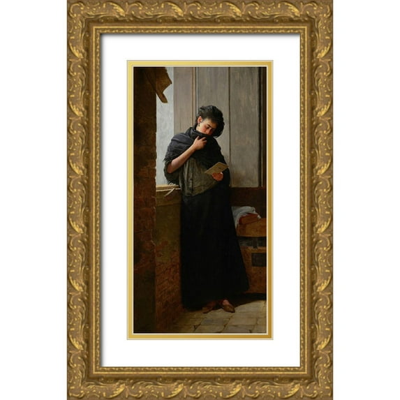 de Almeida Junior, Jose Ferraz 11x18 Gold Ornate Wood Framed with Double Matting Museum Art Print Titled - Longing at Saudade