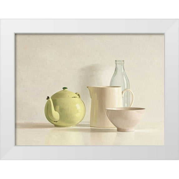 de Bont, Willem 14x12 White Modern Wood Framed Museum Art Print Titled - Yellow Teapot-Bottle-Bowl and Jug