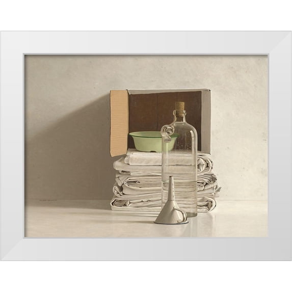 de Bont, Willem 24x19 White Modern Wood Framed Museum Art Print Titled - Cloths-Box-Bottle-Bowl and Funnel