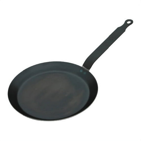 de Buyer - Force Blue - Blue Steel Crepe & Tortilla Pan - Nonstick Carbon Steel Frying Pan with Traditional French Handle - For Use with Low to Medium Heat - 9.5", 2 mm