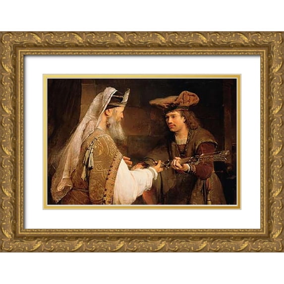 de Gelder, Aert 24x17 Gold Ornate Wood Framed with Double Matting Museum Art Print Titled - Ahimelech Giving the Sword of Goliath to David