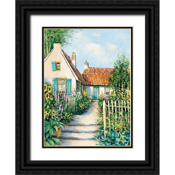 de Jong, Johan 25x32 Black Ornate Wood Framed with Double Matting Museum Art Print Titled - Sunny garden