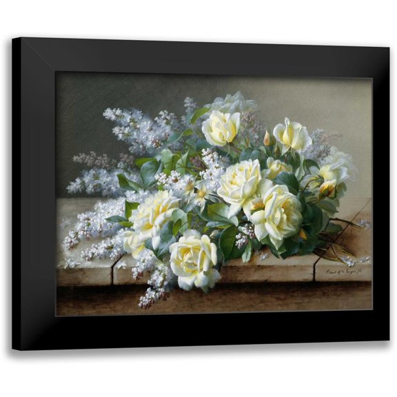 de Longpre, Raoul 14x12 Black Modern Framed Museum Art Print Titled - A Still Life with Roses