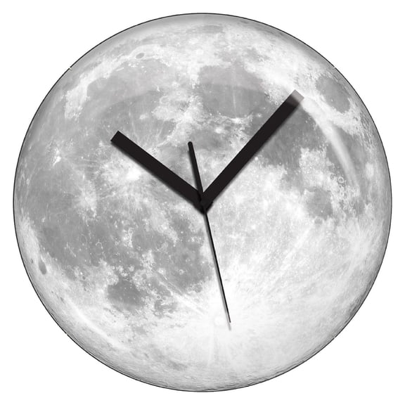 de Lune Glow in The Dark LED Illuminating Glass Dome Wall Clock, Astronomy, Novelty Night Light,