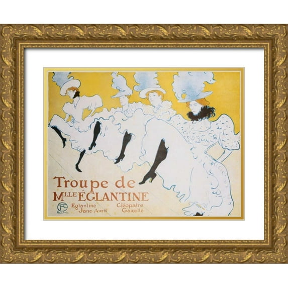 de Toulouse-Lautrec, Henri 24x19 Gold Ornate Wood Framed with Double Matting Museum Art Print Titled - The Troup of Madame Eglantine