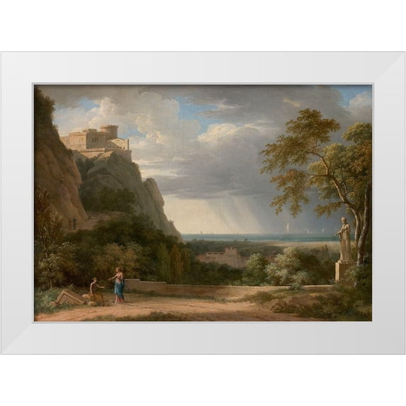 de Valenciennes, Pierre-Henri 18x14 White Modern Wood Framed Museum Art Print Titled - Classical Landscape with Figures and Sculpture