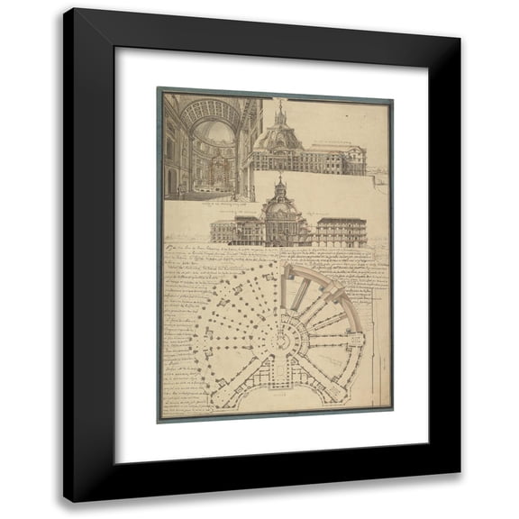 de la Maire 11x14 Black Modern Framed Museum Art Print Titled - Architectural Drawing for a Chapel and Hospital (ca. 1767)
