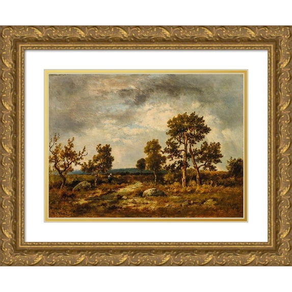 de la Pena, Narcisse Diaz 18x14 Gold Ornate Wood Framed with Double Matting Museum Art Print Titled - Path Near the Pond of Vipers, Fontainebleau Forest