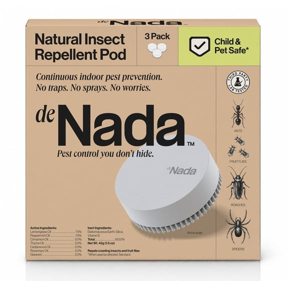 deNada Insect Pod, Natural Pest Control Pods, Repels Ants, Roaches, Fruit Flies, Crawling Insects 3pk