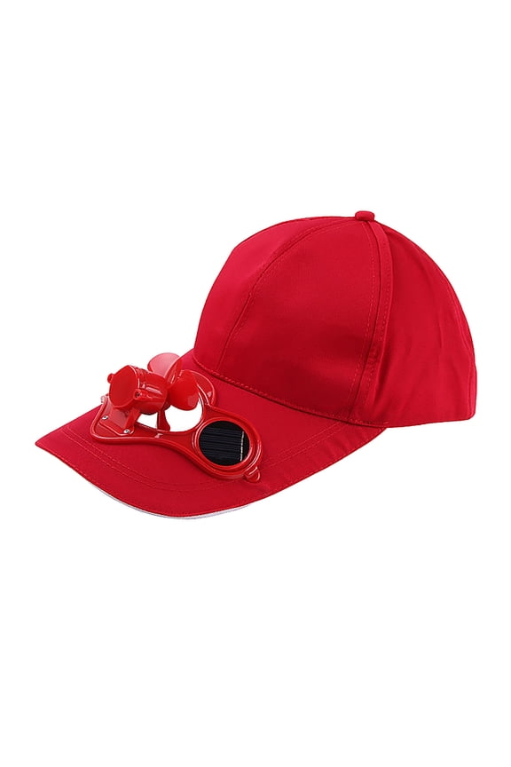 Mens Baseball Cap with Solar Fan, Summer UV Protection Wide Brim Sun Hat Mesh Beach Hats, Solar Powered/USB Charging, Red