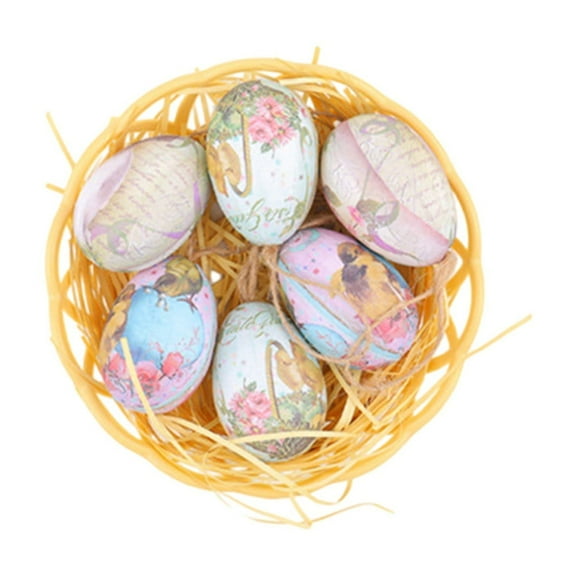 Easter Eggs Hanging Decoration Woven Basket Painted Eggs Decoration Easter Eggs Basket Props Ornaments