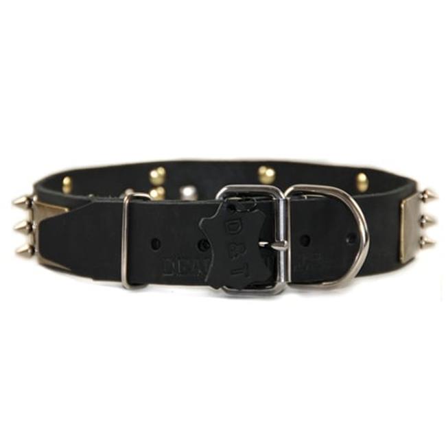 dean and tyler "the antique", leather dog collar with solid brass hardware - black - size 28-inch by 1-1/2-inch, fits neck 26-inch to 30-inch - image 1 of 1