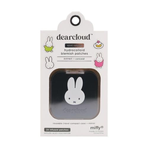 dearcloud Miffy Hydrocolloid Blemish Patches, Pimple Patches for Face, Acne Spot Treatment With Niacinamide & Salicylic Acid - Spot Rescue (24 Count + Compact Case)