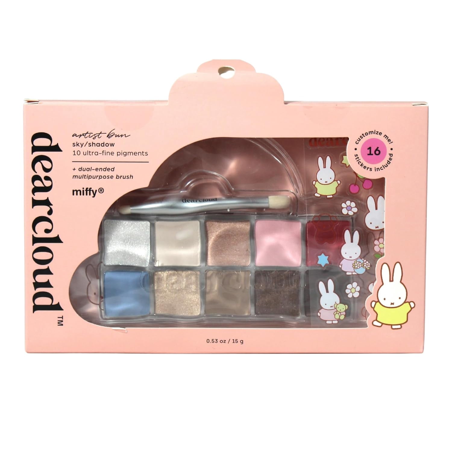 dearcloud Miffy Sky/Shadow - Eye Shadow Palette Makeup with 10 Ultra-Fine Pigments & Dual-Ended Eyeshadow Brush – Korean Beauty Eye Makeup (Artist Bun)&nbsp;