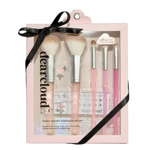 dearcloud Mystic Wonder Makeup Brush Set - Precision, Angled, Shadow, Powder, and Blush Brush - Customizable with Stickers