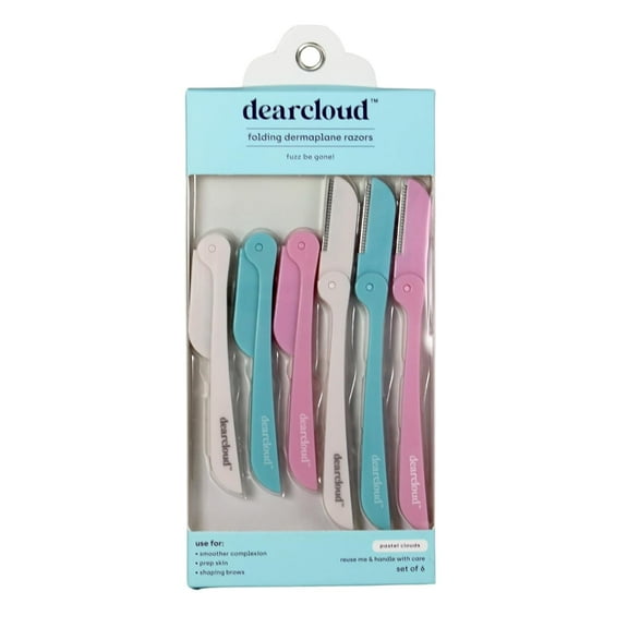 dearcloud Pastel Clouds Folding Dermaplane Razors  Set of 6  Flawless Facial Hair Remover, Dermaplane Razor for Women Face & Exfoliation Tool (Pastel Clouds Folding)
