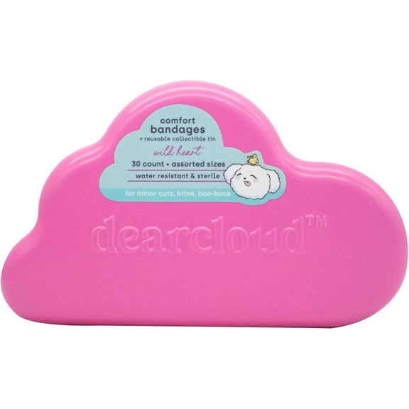 dearcloud Wild Heart Comfort Bandages with Reusable Tin 30 ct - Waterproof, Latex-Free Bandages, Hypoallergenic - Variety Pack (Wild Heart)