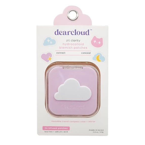 dearcloud Zit Clarity Hydrocolloid Blemish Patches, Pimple Patches for Face with Tea Tree & Salicylic Acid - Zit Clarity (24 Count + Compact Case)