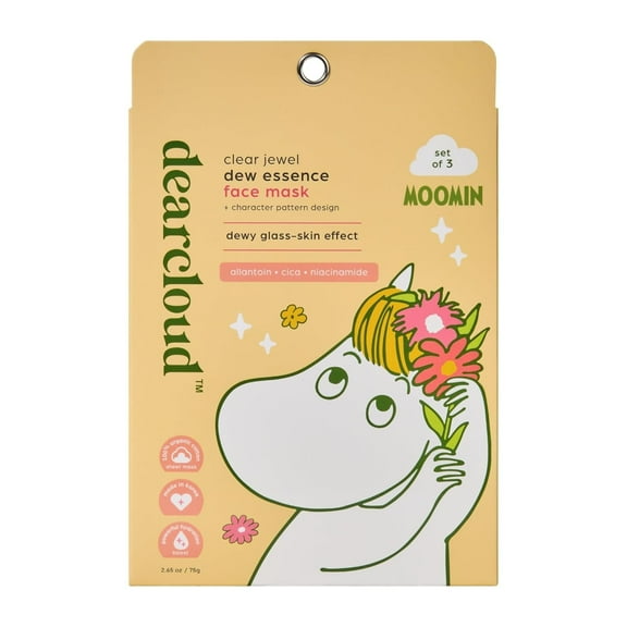 dearcloud x Moomin Clear Jewel Dew Essence Face Mask, Korean Sheet Mask - Allantoin, Niacinamide & Cica (3 Pack)