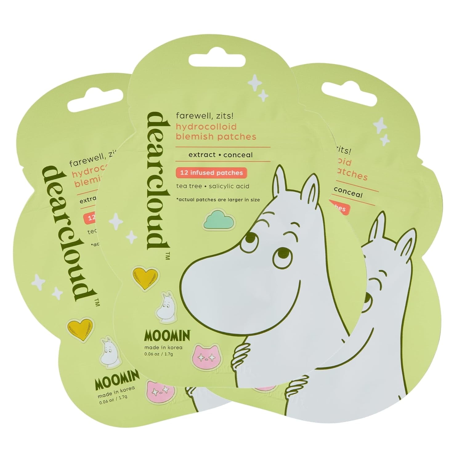 dearcloud x Moomin Farewell, Zits! Hydrocolloid Blemish Patches, Pimple Patches for Face, Acne Spot Treatment With Tea Tree Oil & Salicylic Acid (36 Count)