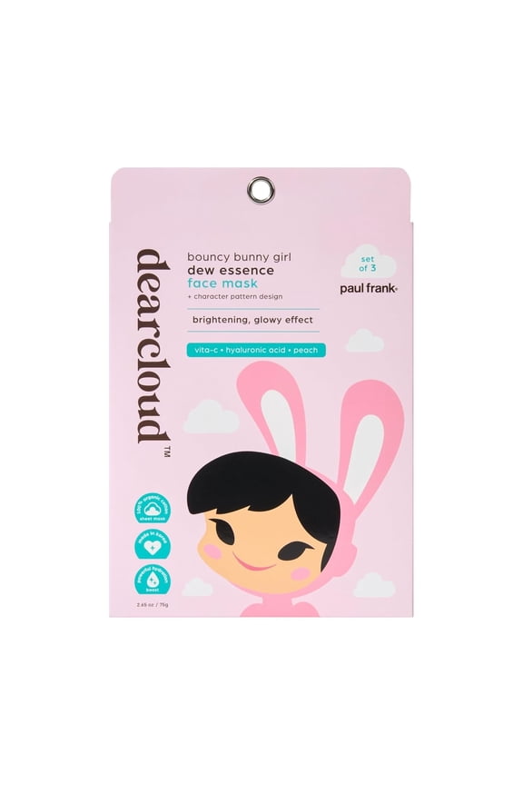 x Paul Frank Bouncy Bunny Girl Dew Essence Face Mask, Korean Sheet Mask - Tranexamic Acid, Niacinamide & Squalane (3 Pack)