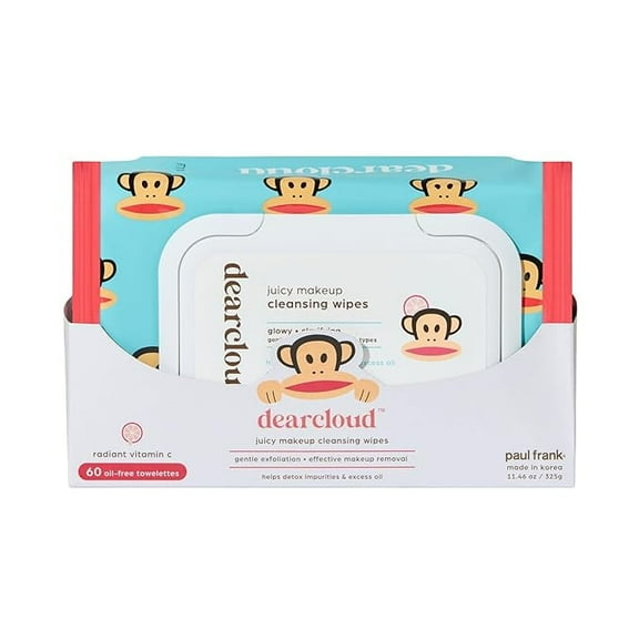 dearcloud x Paul Frank Juicy Makeup Cleansing Wipes - Vitamin C Makeup Remover Towelettes (60 count)