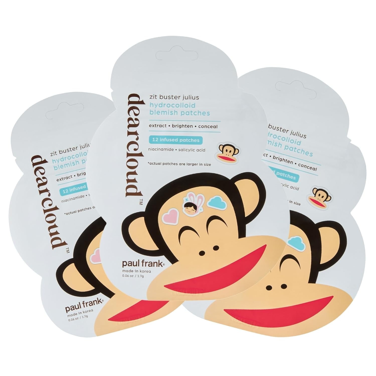 dearcloud x Paul Frank Zit Buster Julius Hydrocolloid Blemish Patches, Pimple Patches for Face, Acne Spot Treatment With Niacinamide & Salicylic Acid (36 Count)