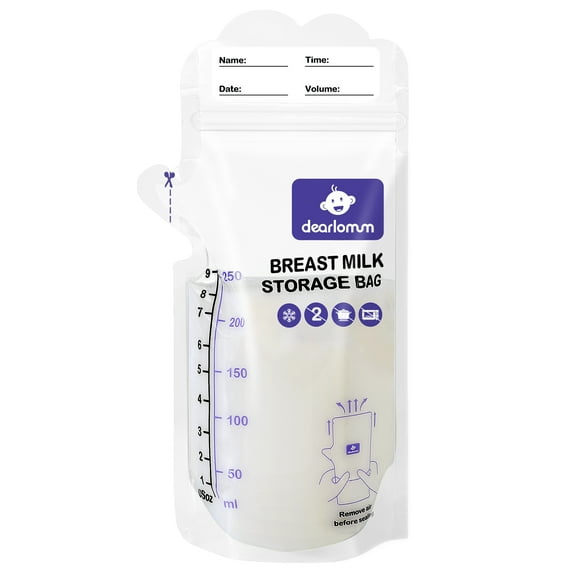 dearlomum BPA-Free Breastmilk Storage Bags - 60 Pcs, 9 Ounce, Self-Standing with Pour Spout, Space-Saving Flat Profile, Ideal for Convenient Breastfeeding and Milk Storage, Refrigeration & Freezing