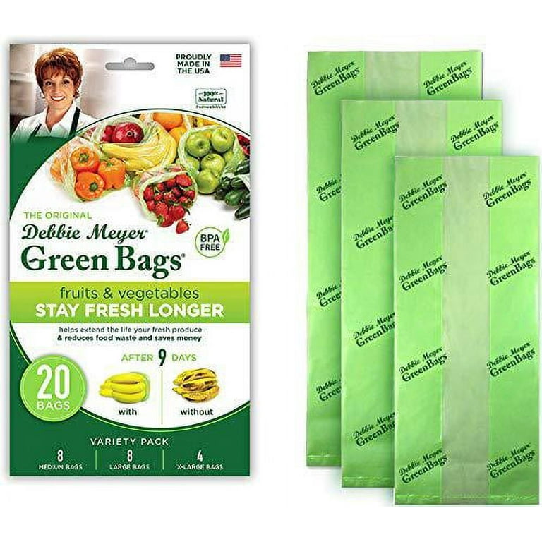 Debbie Meyer GreenBags 20-Pack (8M, 8L, 4XL) – Keeps Fruits, Vegetables,  and Cut Flowers, Fresh Longer, Reusable, BPA Free, Made in USA