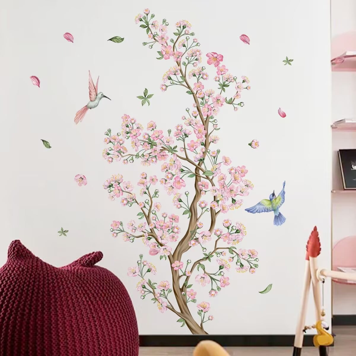 decalmile Cherry Blossom Flower Vine Wall Decals Hanging Floral Tree ...